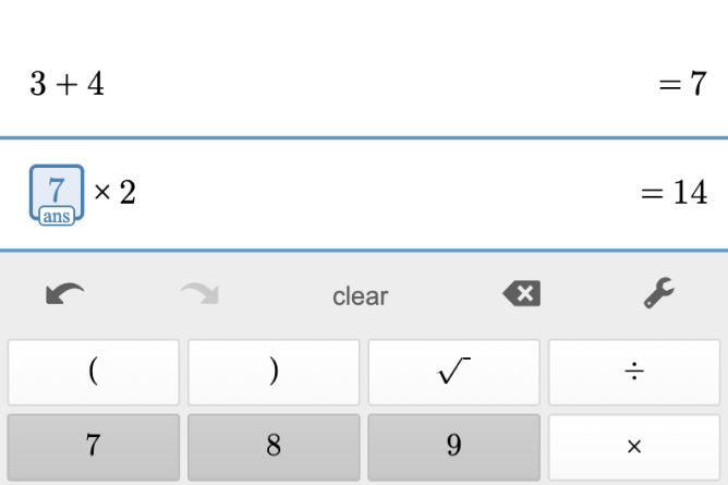 Four Function Calculator Showing Previous Answer. Screenshot.