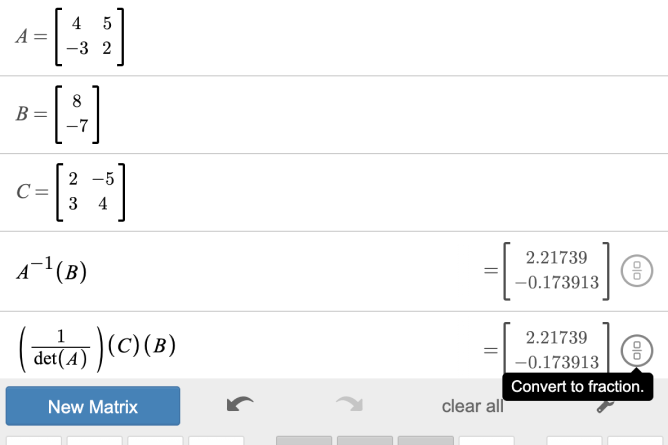 Solving a System of Equations using multiple matrix methods. Screenshot.
