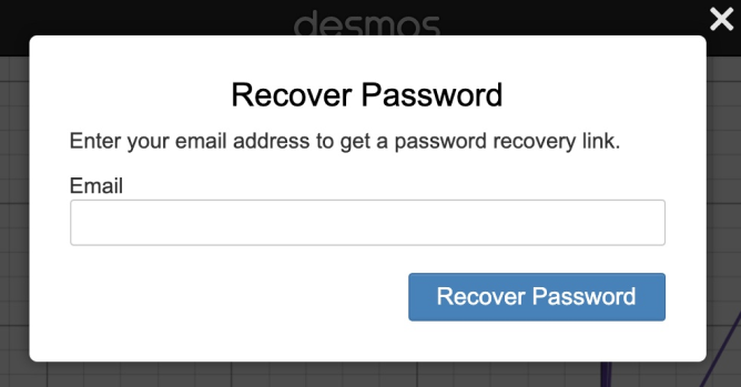 Request for an email address to reset your password. Screenshot.