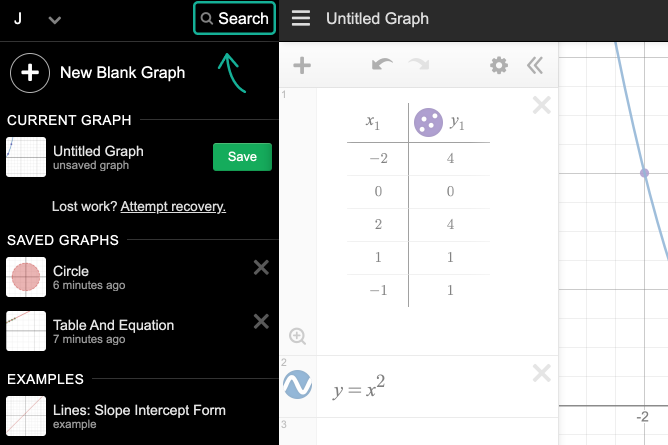 Graph Menu Opened With Search Feature Called Out. Screenshot.