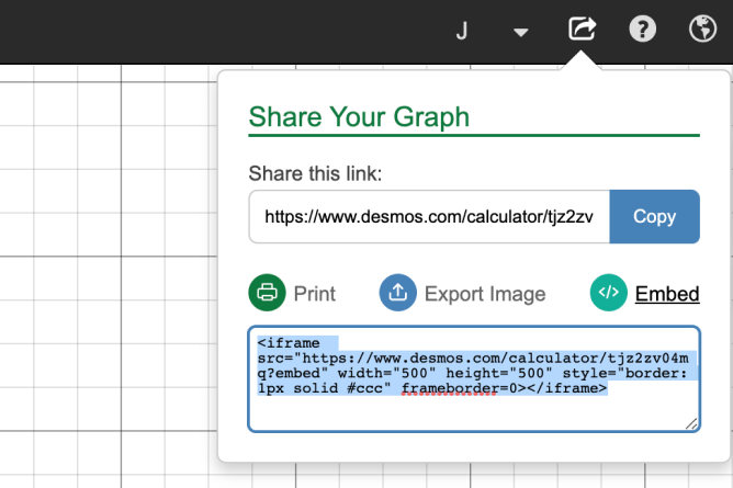 Embed Graph Share Screen With HTML Code. Screenshot.
