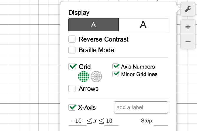 Graphing Calculator settings menu. Screenshot.